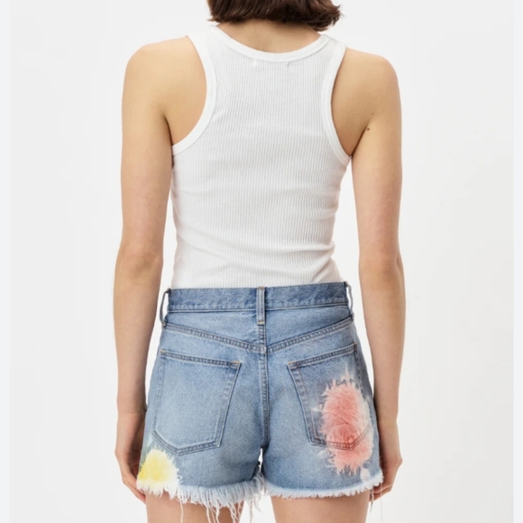 John Elliott High Waist Cut Off Shorts Japanese Denim Shibori Bloom 24 - Picture 2 of 13